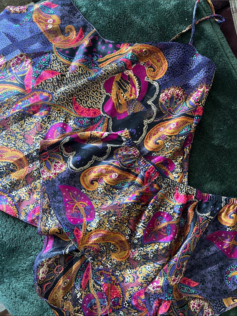 Vintage Silky Paisley Print Women's Cami & Short Sleep Set - Magenta/Navy